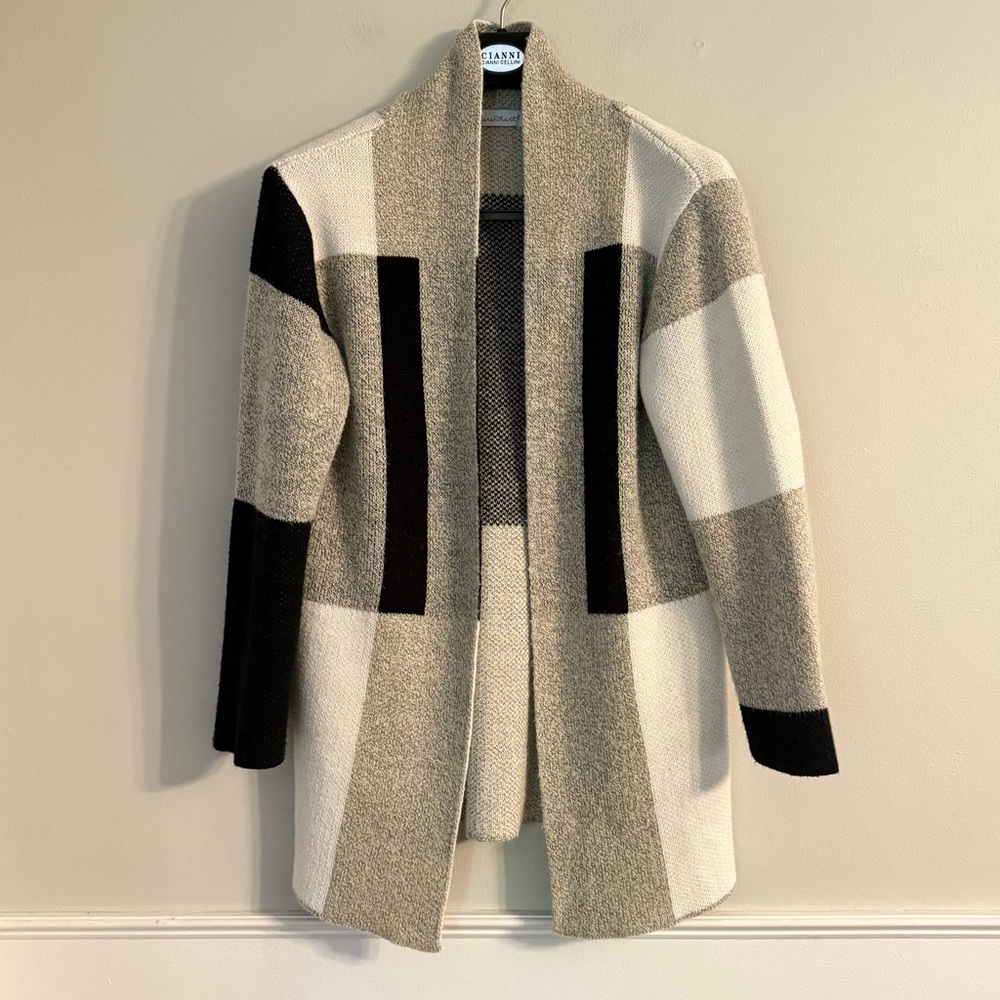 Keren Hart Knit Cardigan Women Size S Geometry Black Brown Beige Tones